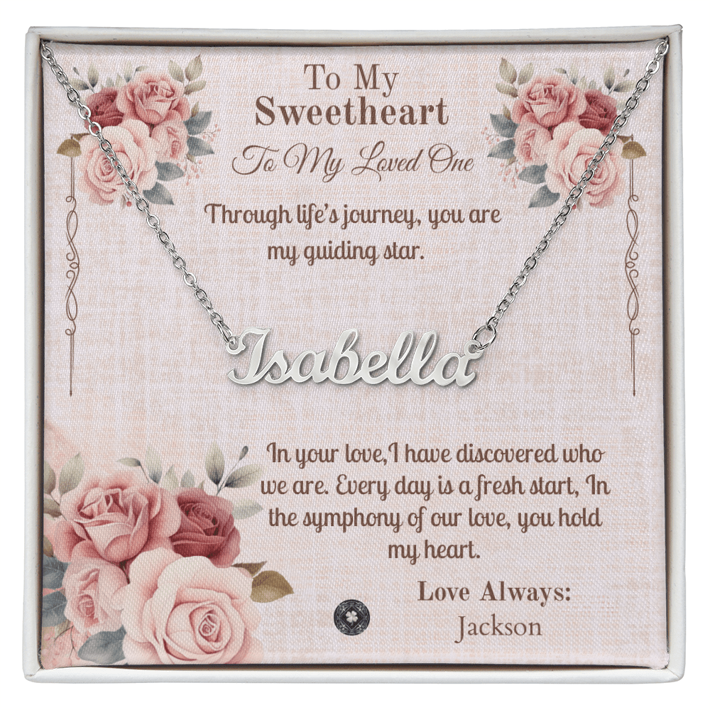 Horizontal Name Necklace: Sweetheart Jewelry Polished Stainless Steel Two Tone Box The Silver Clover & Co.