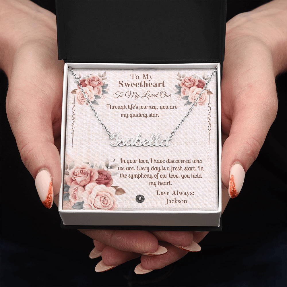 Horizontal Name Necklace: Sweetheart Jewelry Polished Stainless Steel Two Tone Box The Silver Clover & Co.