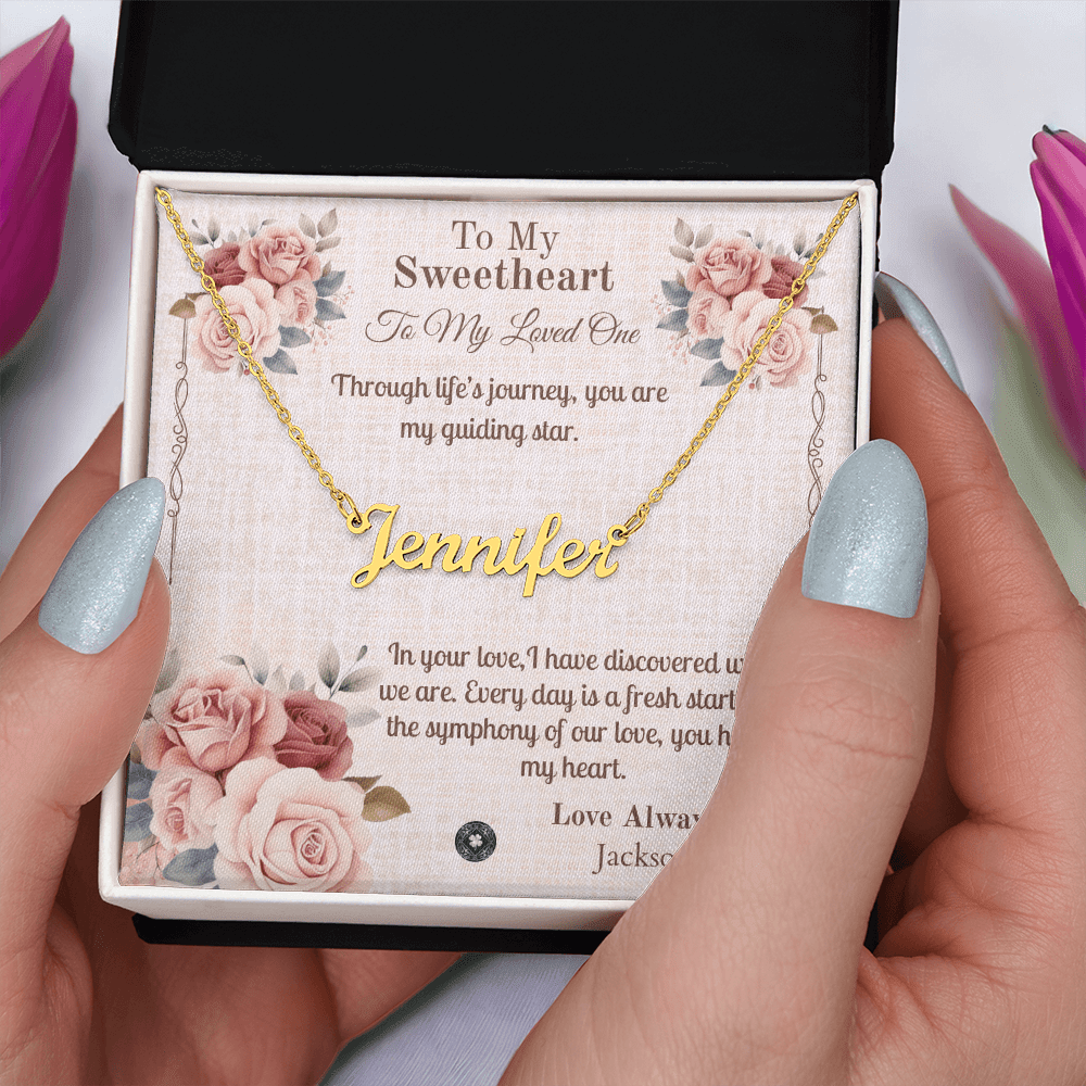 Horizontal Name Necklace: Sweetheart Jewelry Polished Stainless Steel Two Tone Box The Silver Clover & Co.