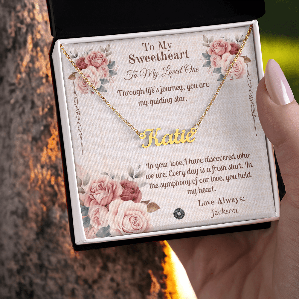 Horizontal Name Necklace: Sweetheart Jewelry 18k Yellow Gold Two Tone Box The Silver Clover & Co.