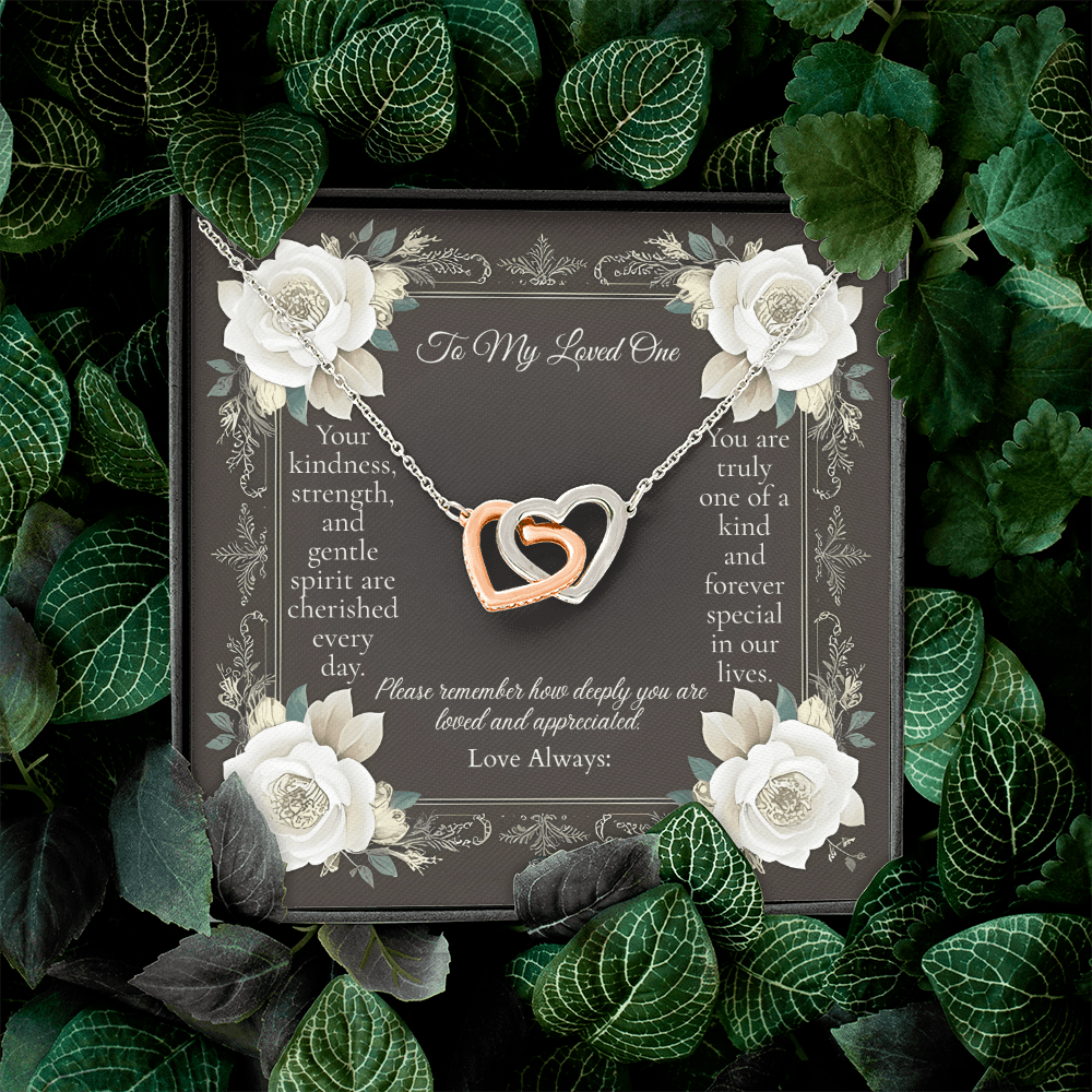 Interlocking Hearts Necklace: Angel Jewelry 14k White & Rose Gold Two Tone Box The Silver Clover & Co.