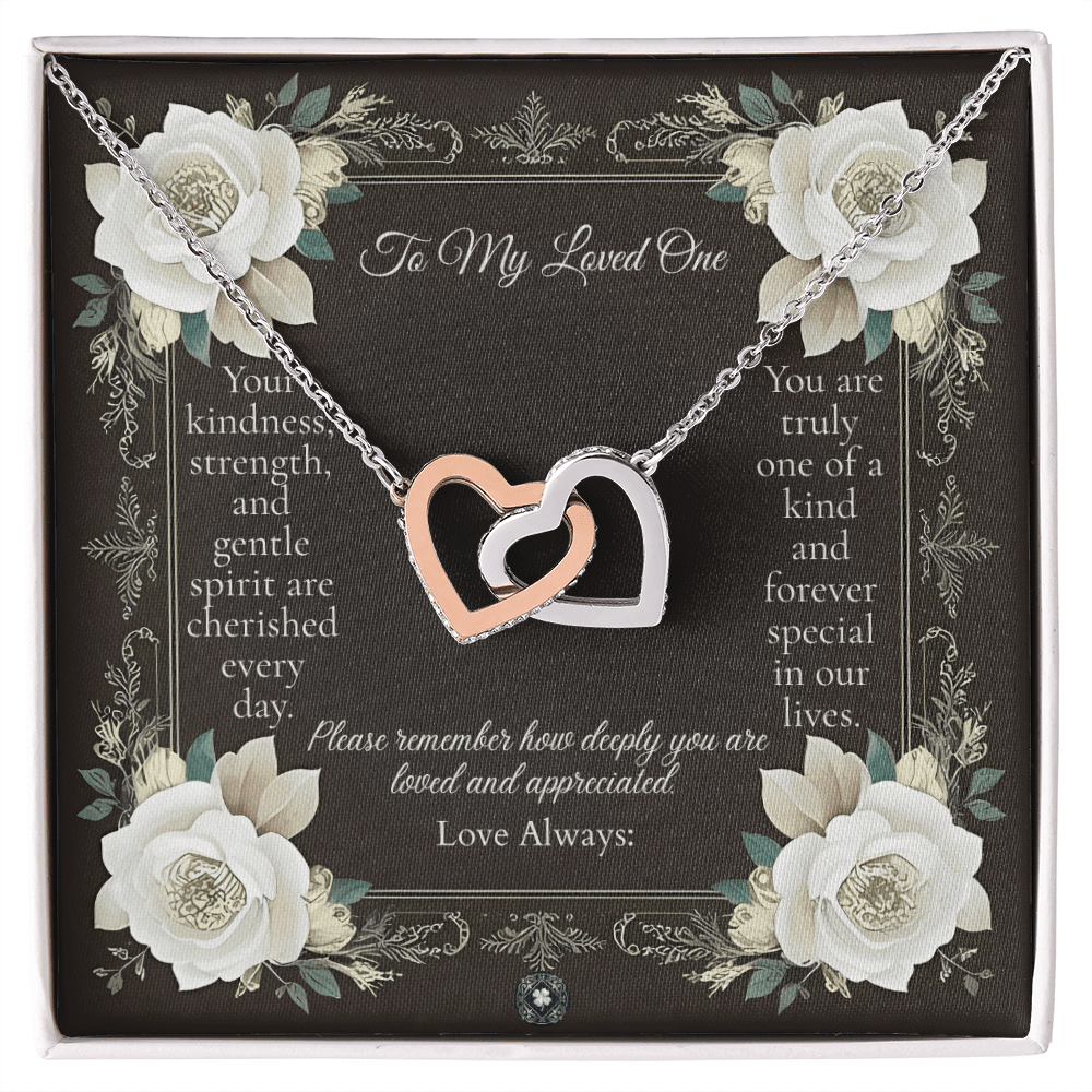 Interlocking Hearts Necklace: Angel Jewelry 14k White & Rose Gold Two Tone Box The Silver Clover & Co.