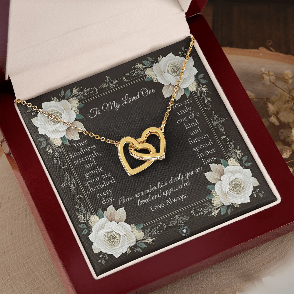 Interlocking Hearts Necklace: Angel Jewelry 18K Yellow Gold Mahogany Style Luxury Box with LED The Silver Clover & Co.