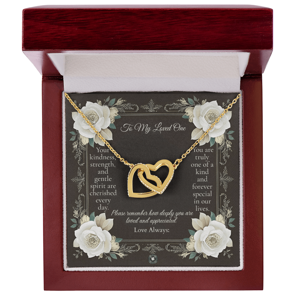 Interlocking Hearts Necklace: Angel Jewelry 18K Yellow Gold Two Tone Box The Silver Clover & Co.