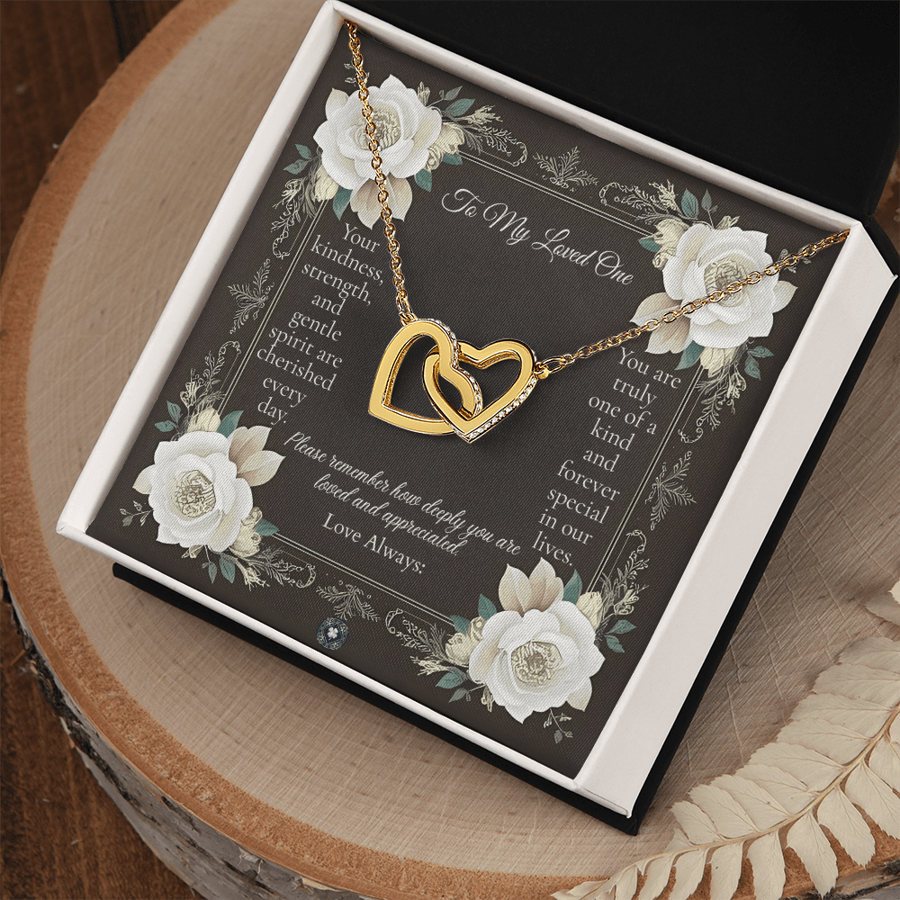 Interlocking Hearts Necklace: Angel Jewelry 18K Yellow Gold Two Tone Box The Silver Clover & Co.