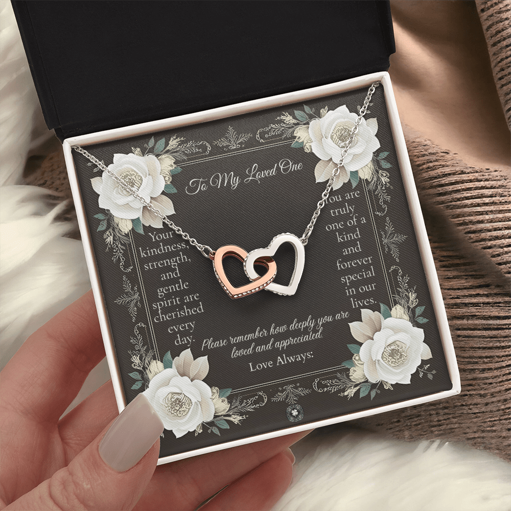 Interlocking Hearts Necklace: Angel Jewelry 18K Yellow Gold Two Tone Box The Silver Clover & Co.