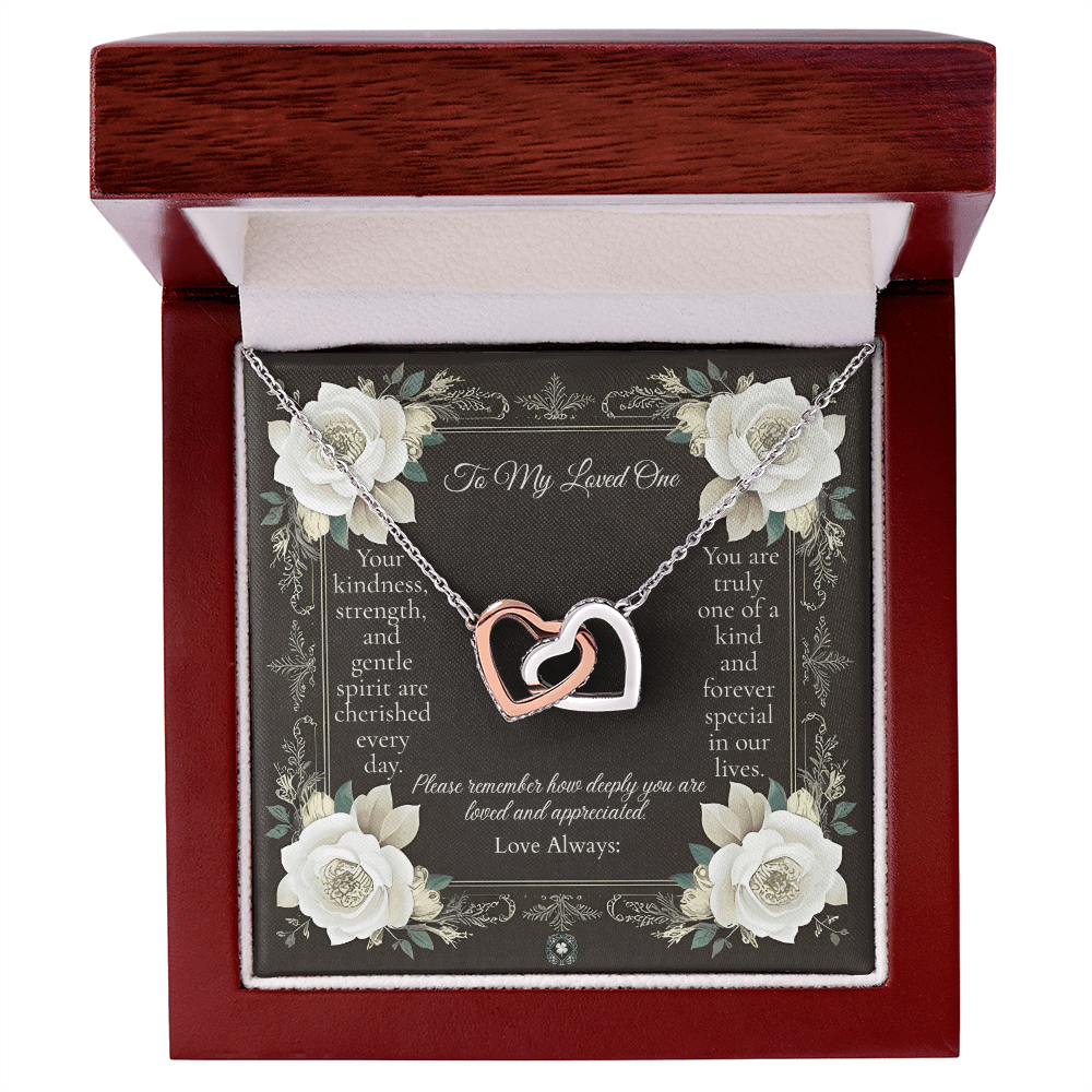 Interlocking Hearts Necklace: Angel Jewelry 18K Yellow Gold Two Tone Box The Silver Clover & Co.