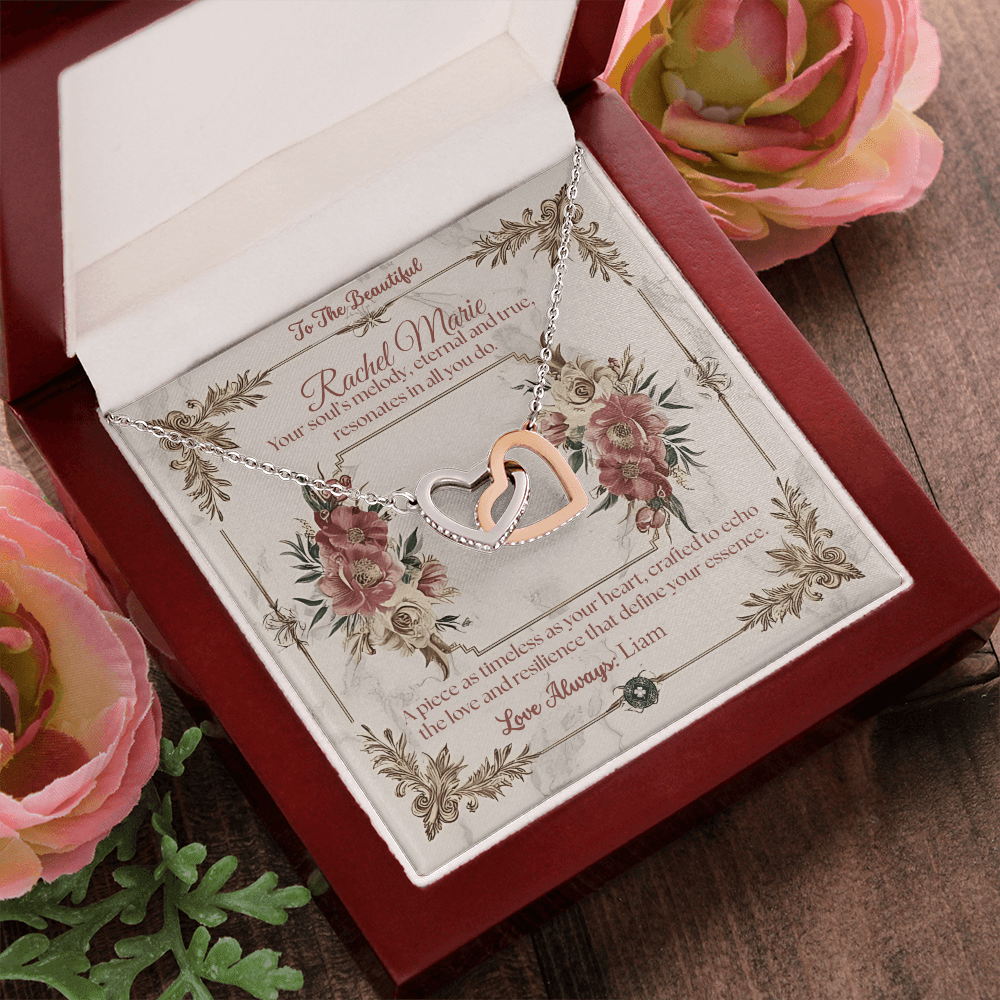 Interlocking Hearts Necklace: Beautiful Jewelry 14k White & Rose Gold Mahogany Style Luxury Box with LED The Silver Clover & Co.