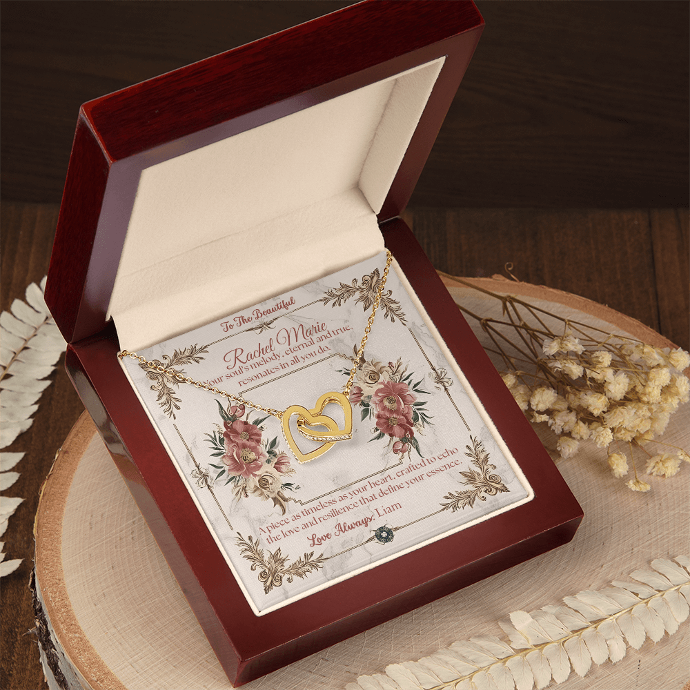 Interlocking Hearts Necklace: Beautiful Jewelry 18K Yellow Gold Mahogany Style Luxury Box with LED The Silver Clover & Co.