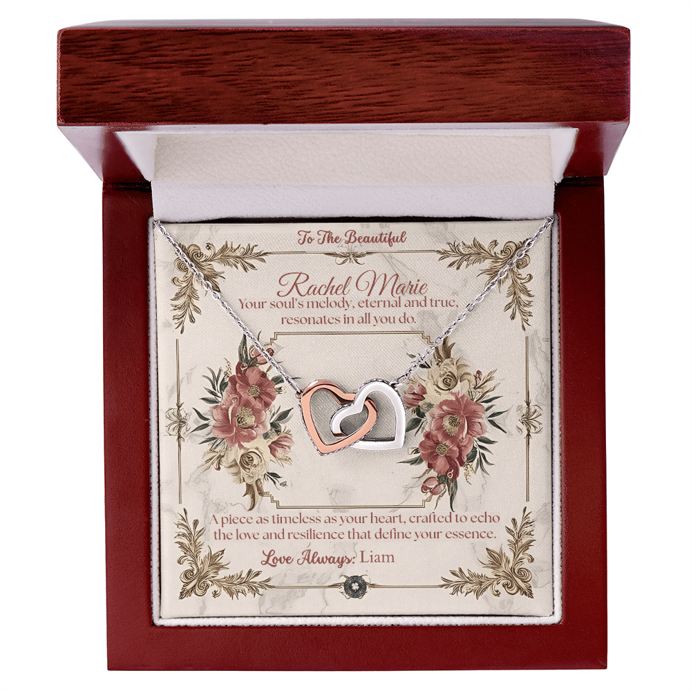 Interlocking Hearts Necklace: Beautiful Jewelry 18K Yellow Gold Mahogany Style Luxury Box with LED The Silver Clover & Co.