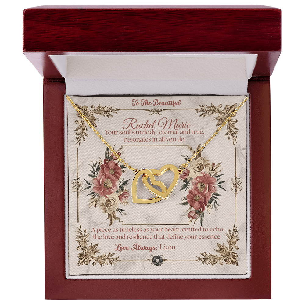 Interlocking Hearts Necklace: Beautiful Jewelry 18K Yellow Gold Mahogany Style Luxury Box with LED The Silver Clover & Co.