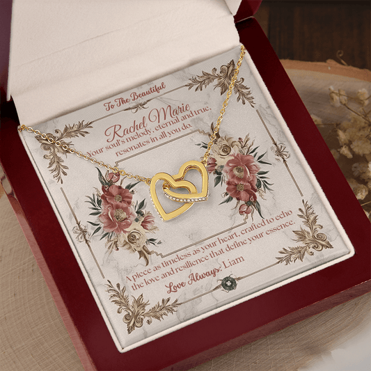 Interlocking Hearts Necklace: Beautiful Jewelry 18K Yellow Gold Mahogany Style Luxury Box with LED The Silver Clover & Co.