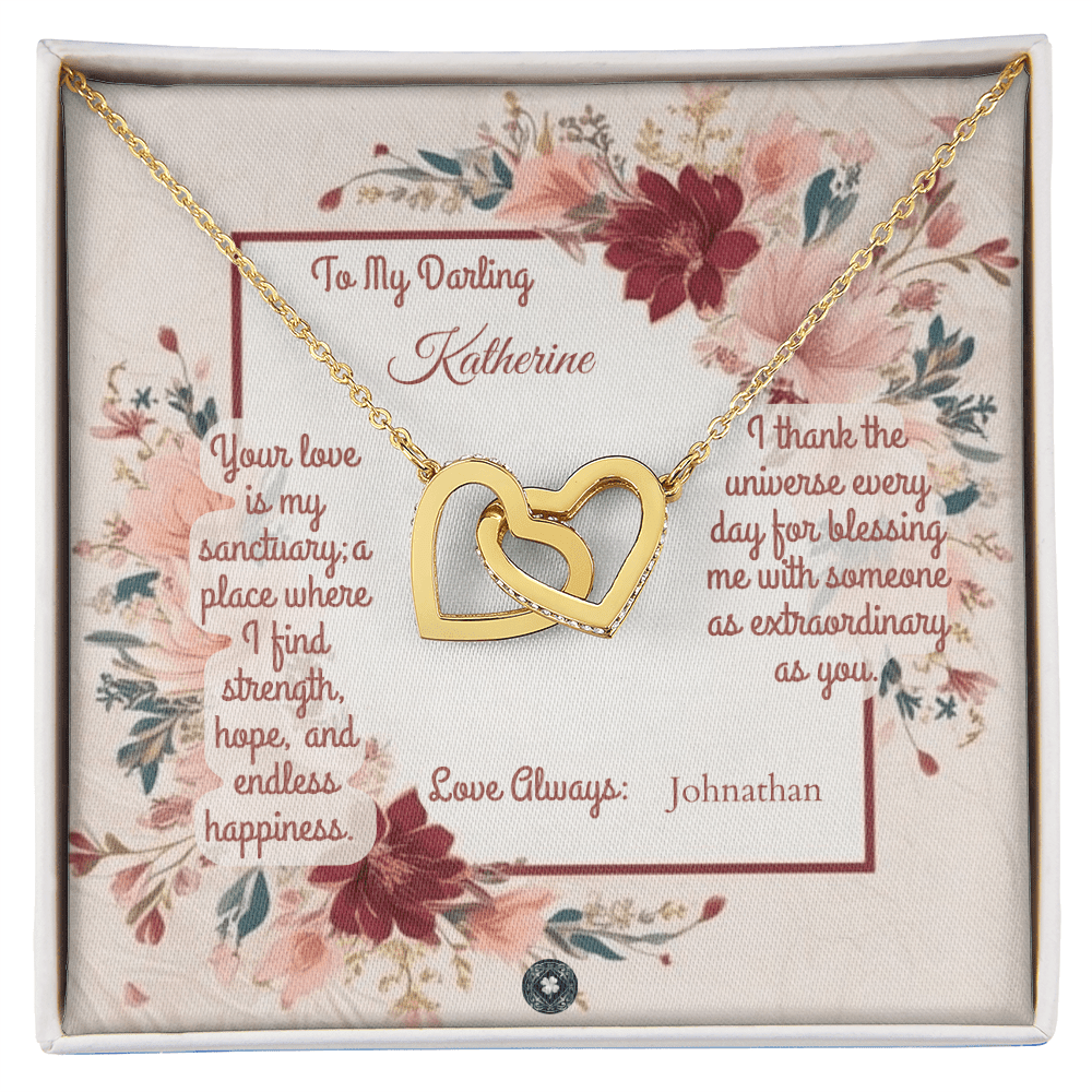 Interlocking Hearts Necklace: Darling Jewelry 14k White & Rose Gold Two Tone Box The Silver Clover & Co.