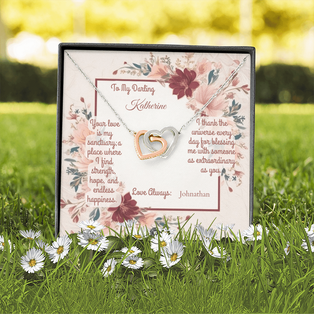 Interlocking Hearts Necklace: Darling Jewelry 14k White & Rose Gold Two Tone Box The Silver Clover & Co.