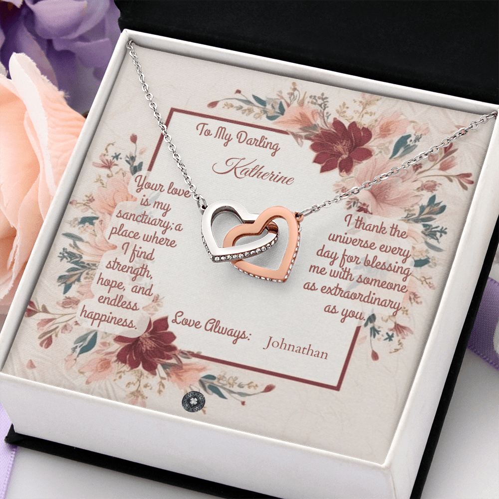 Interlocking Hearts Necklace: Darling Jewelry 14k White & Rose Gold Two Tone Box The Silver Clover & Co.