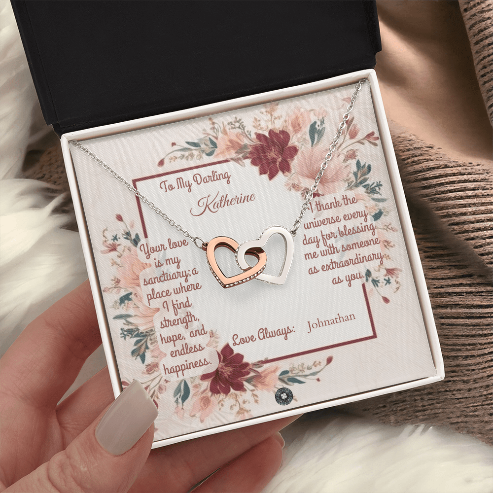 Interlocking Hearts Necklace: Darling Jewelry 18K Yellow Gold Two Tone Box The Silver Clover & Co.