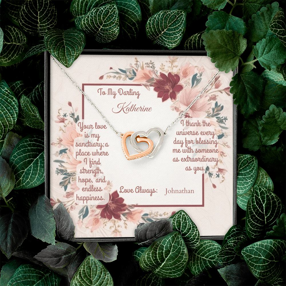 Interlocking Hearts Necklace: Darling Jewelry 18K Yellow Gold Two Tone Box The Silver Clover & Co.