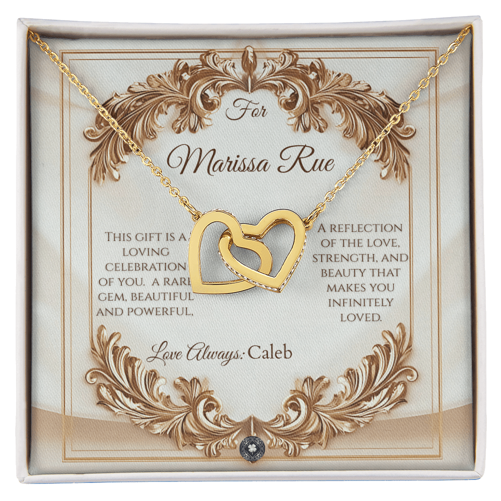 Interlocking Hearts Necklace: Elegance Jewelry 14k White & Rose Gold Mahogany Style Luxury Box with LED The Silver Clover & Co.