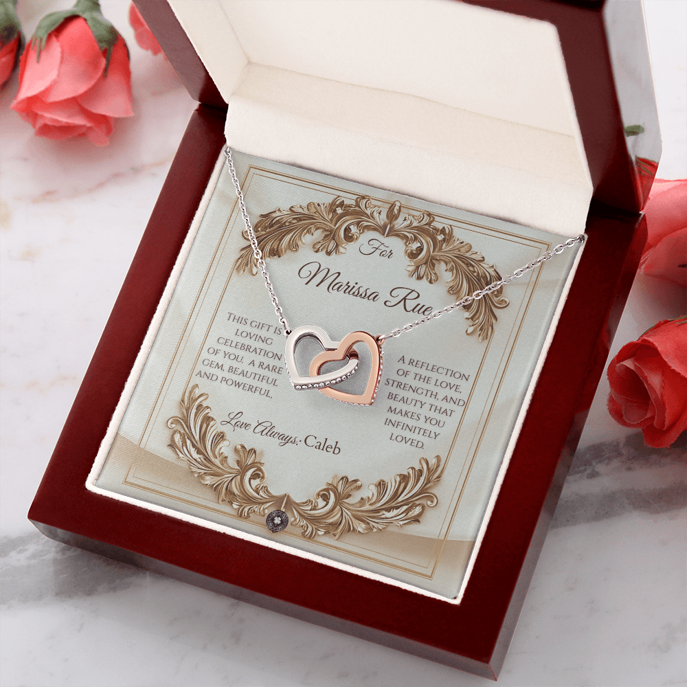 Interlocking Hearts Necklace: Elegance Jewelry 14k White & Rose Gold Two Tone Box The Silver Clover & Co.