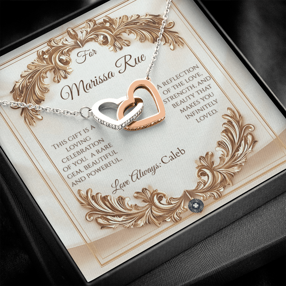 Interlocking Hearts Necklace: Elegance Jewelry 14k White & Rose Gold Two Tone Box The Silver Clover & Co.