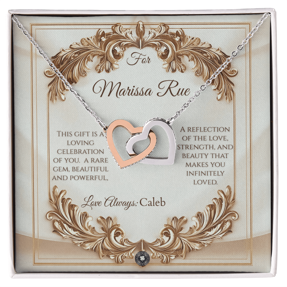 Interlocking Hearts Necklace: Elegance Jewelry 14k White & Rose Gold Mahogany Style Luxury Box with LED The Silver Clover & Co.