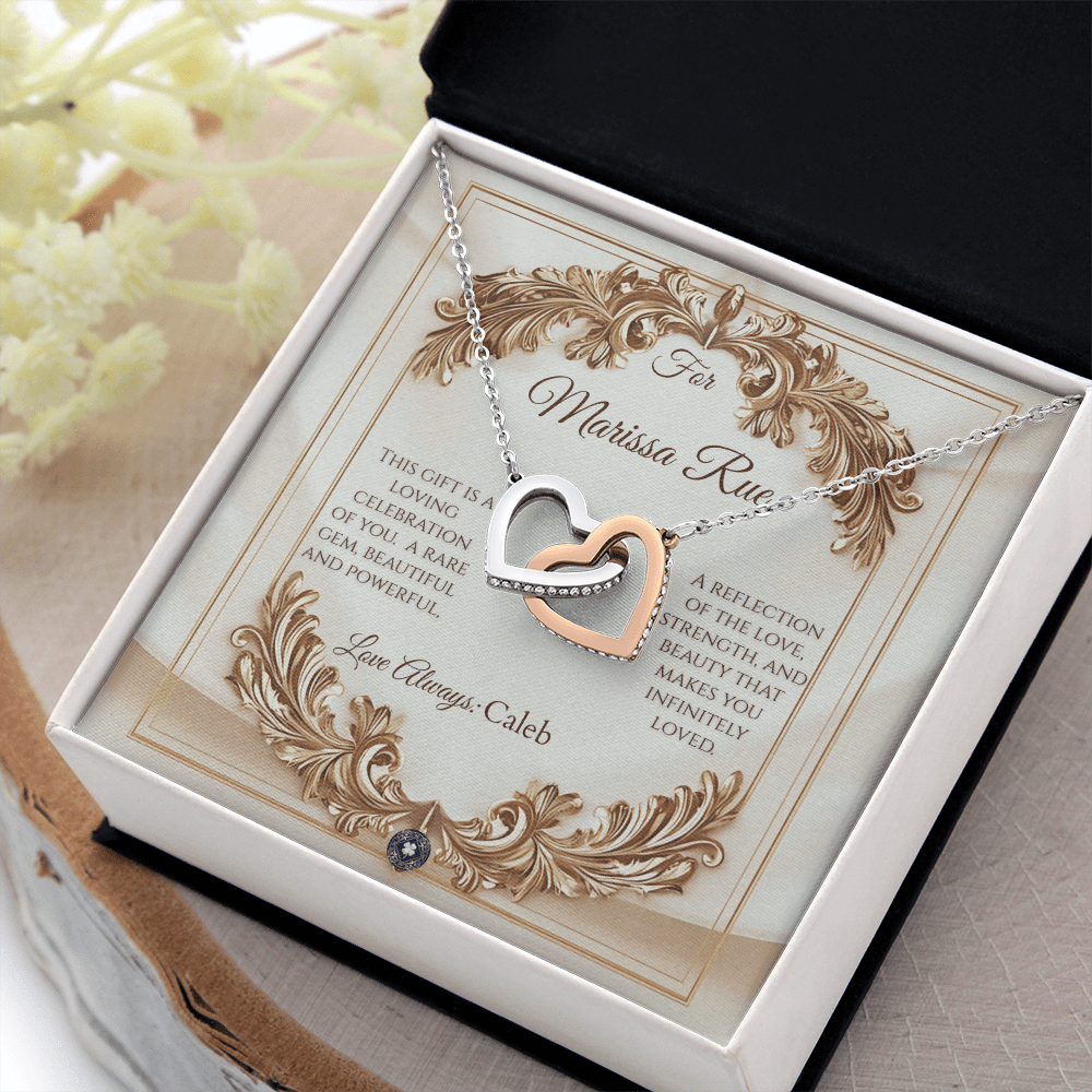 Interlocking Hearts Necklace: Elegance Jewelry 14k White & Rose Gold Two Tone Box The Silver Clover & Co.