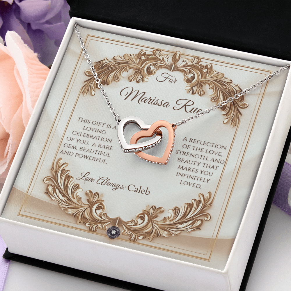Interlocking Hearts Necklace: Elegance Jewelry 14k White & Rose Gold Two Tone Box The Silver Clover & Co.