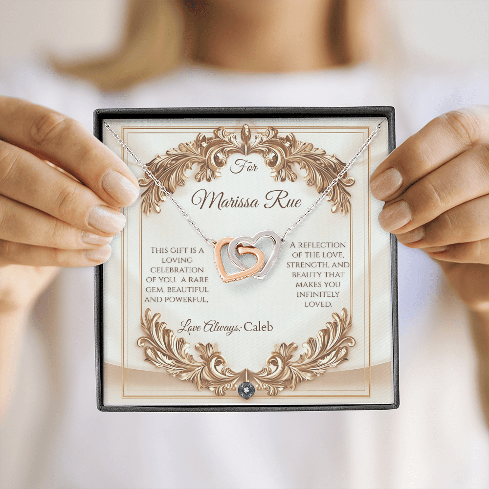 Interlocking Hearts Necklace: Elegance Jewelry 18K Yellow Gold Mahogany Style Luxury Box with LED The Silver Clover & Co.