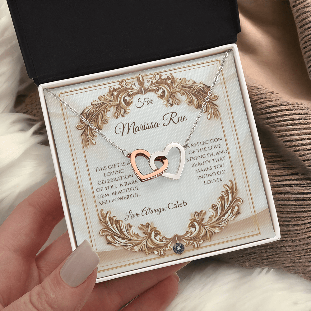 Interlocking Hearts Necklace: Elegance Jewelry 18K Yellow Gold Mahogany Style Luxury Box with LED The Silver Clover & Co.