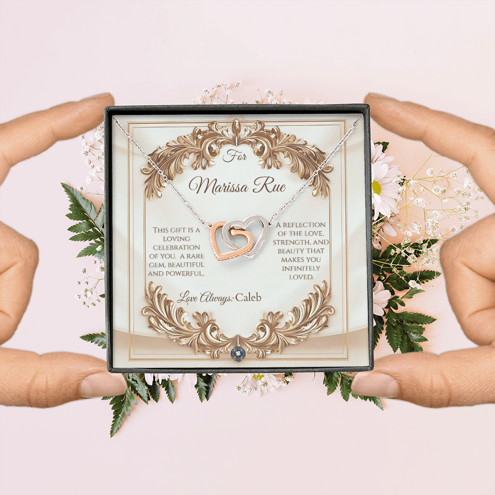 Interlocking Hearts Necklace: Elegance Jewelry 18K Yellow Gold Mahogany Style Luxury Box with LED The Silver Clover & Co.