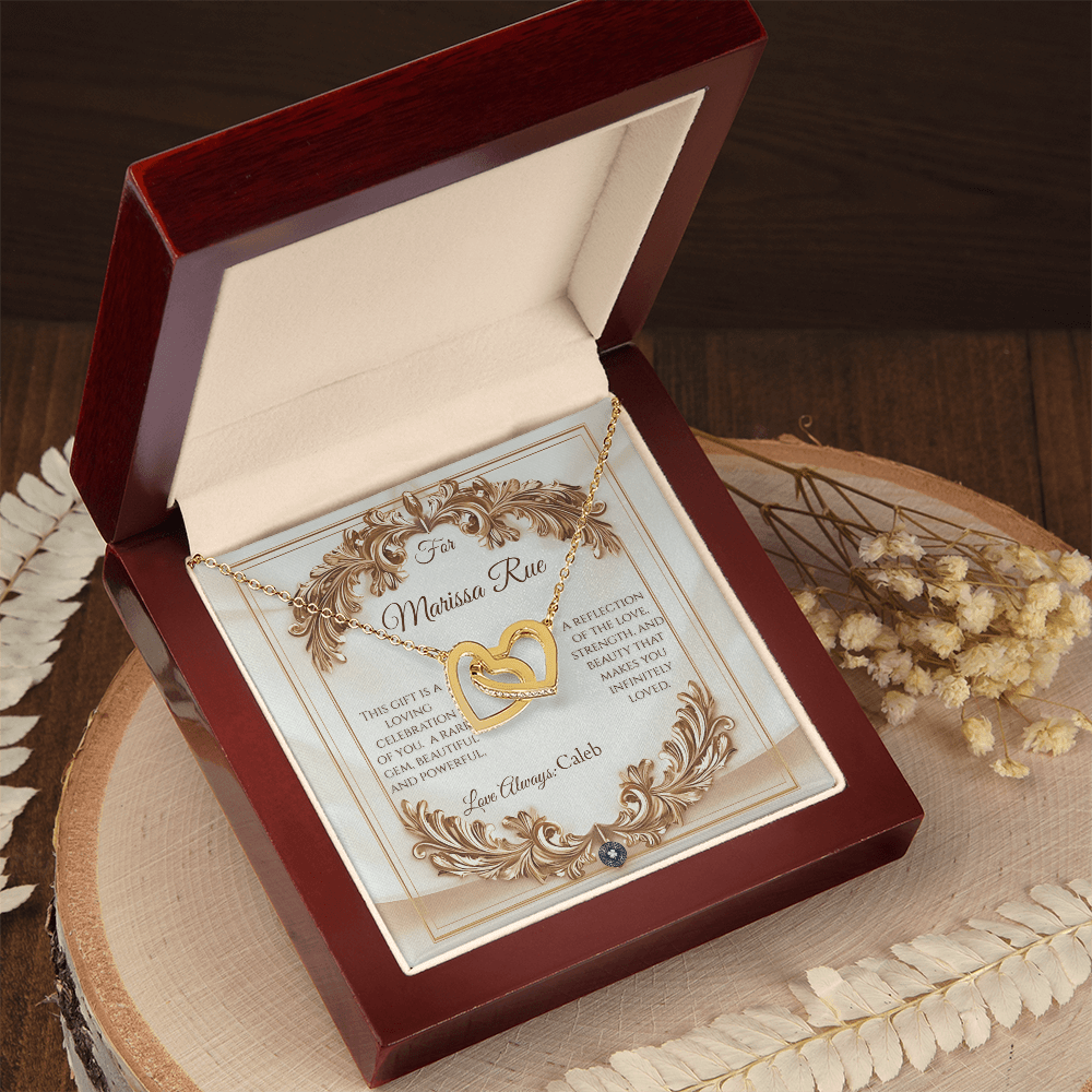 Interlocking Hearts Necklace: Elegance Jewelry 18K Yellow Gold Mahogany Style Luxury Box with LED The Silver Clover & Co.