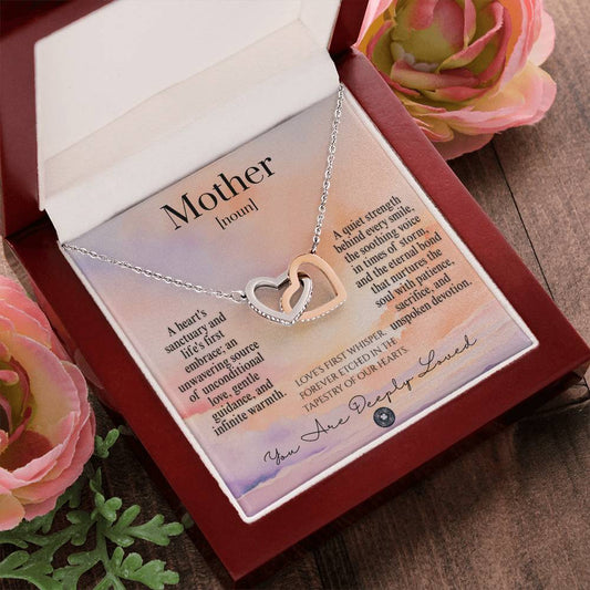 Interlocking Hearts Necklace: For Mother Jewelry 14k White & Rose Gold Sunset Mahogany Style Luxury Box with LED The Silver Clover & Co.