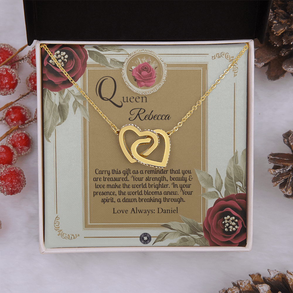 Interlocking Hearts Necklace: Queen Jewelry 14k White & Rose Gold Two Tone Box The Silver Clover & Co.