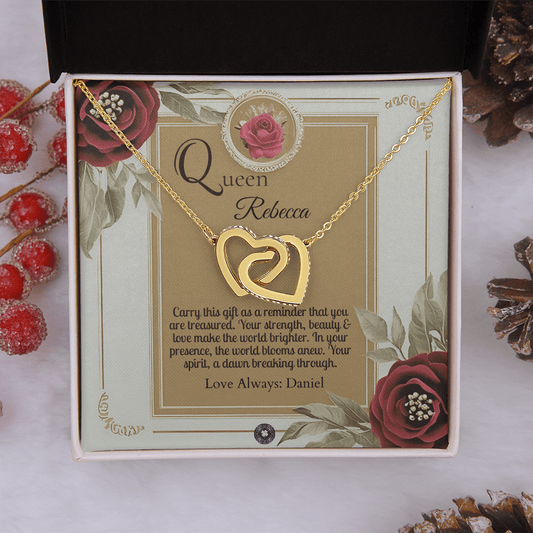 Interlocking Hearts Necklace: Queen Jewelry 14k White & Rose Gold Two Tone Box The Silver Clover & Co.