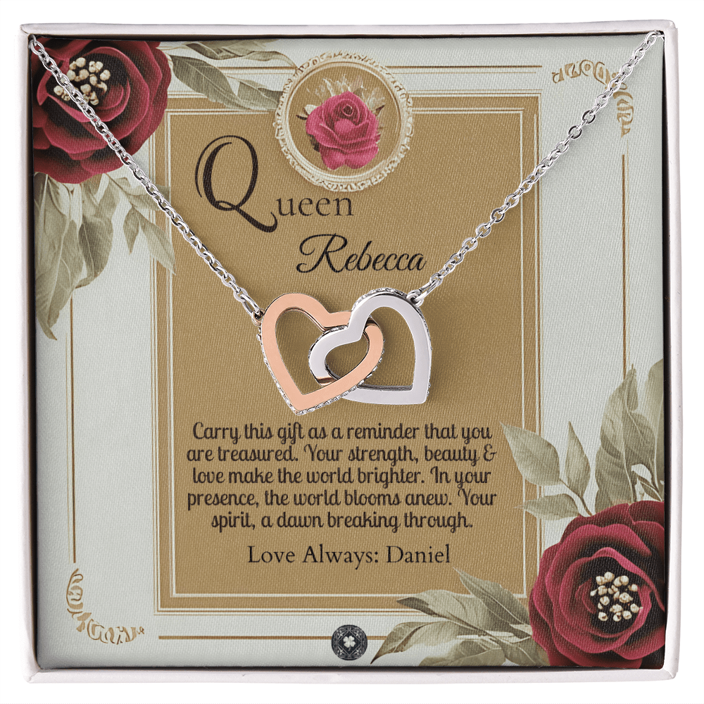 Interlocking Hearts Necklace: Queen Jewelry 14k White & Rose Gold Two Tone Box The Silver Clover & Co.
