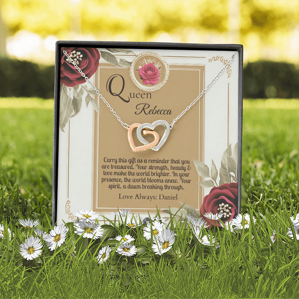 Interlocking Hearts Necklace: Queen Jewelry 14k White & Rose Gold Two Tone Box The Silver Clover & Co.