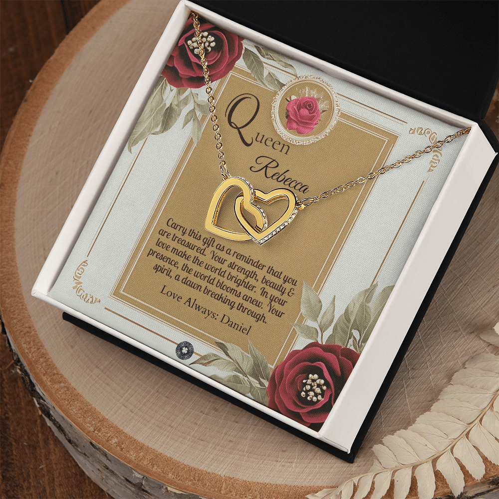 Interlocking Hearts Necklace: Queen Jewelry 18K Yellow Gold Two Tone Box The Silver Clover & Co.