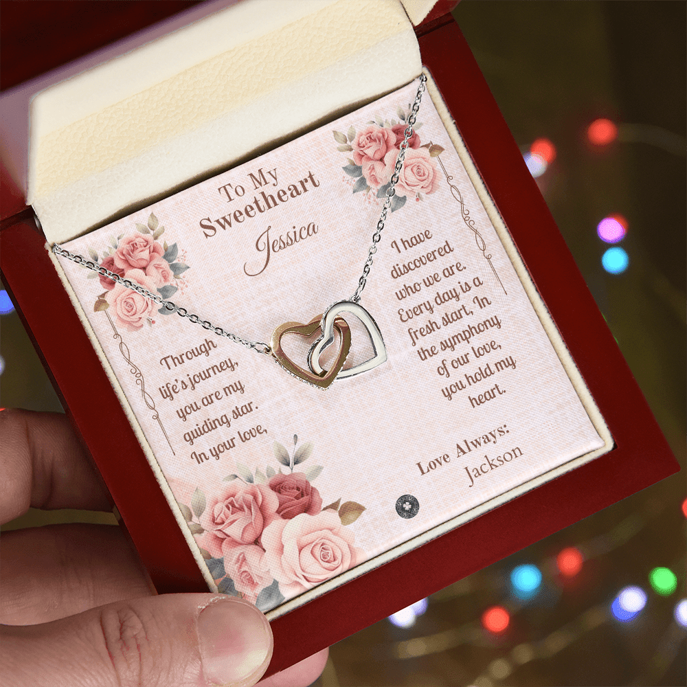 Interlocking Hearts Necklace: Sweetheart Jewelry 14k White & Rose Gold Two Tone Box The Silver Clover & Co.