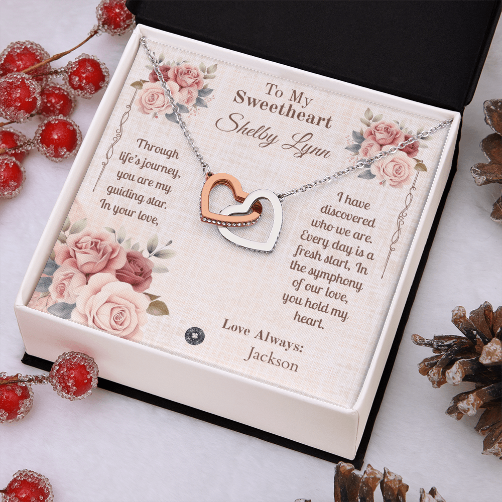 Interlocking Hearts Necklace: Sweetheart Jewelry 14k White & Rose Gold Two Tone Box The Silver Clover & Co.