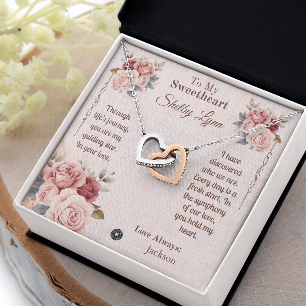 Interlocking Hearts Necklace: Sweetheart Jewelry 14k White & Rose Gold Two Tone Box The Silver Clover & Co.
