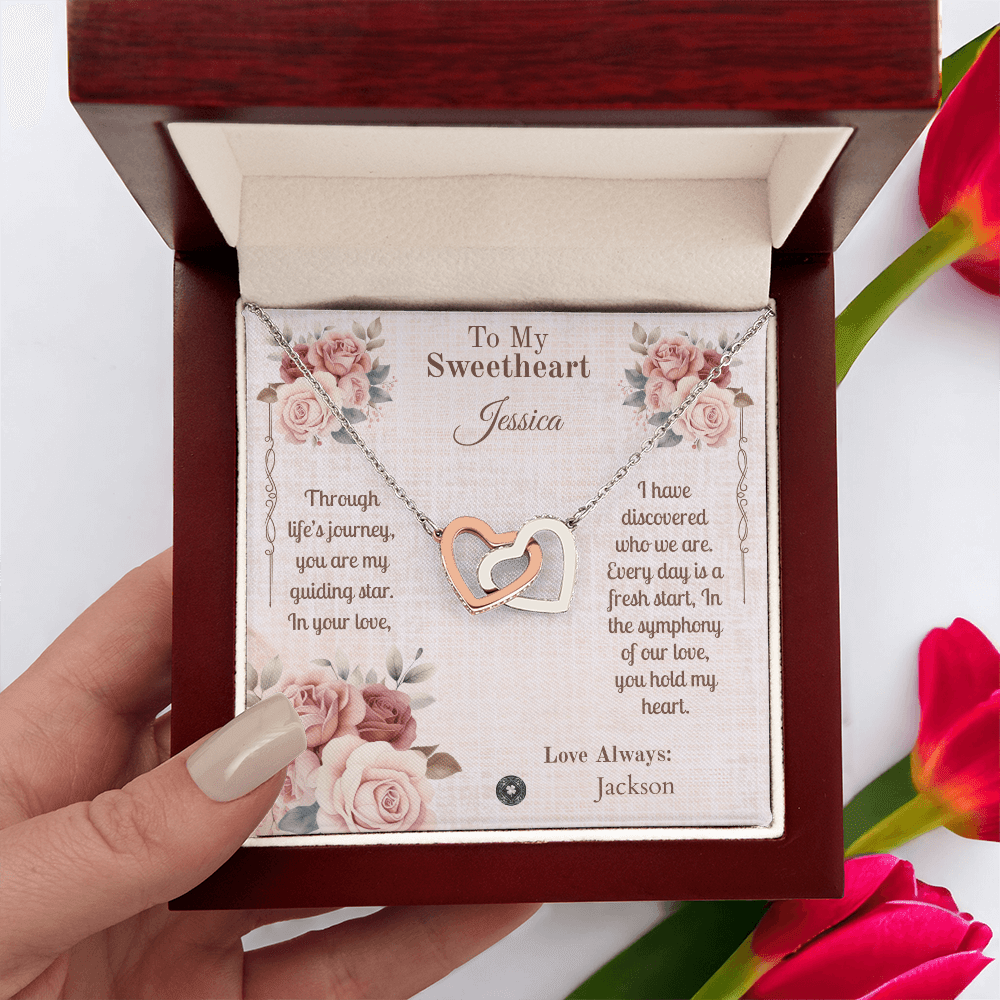 Interlocking Hearts Necklace: Sweetheart Jewelry 14k White & Rose Gold Two Tone Box The Silver Clover & Co.