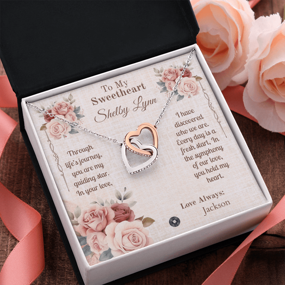 Interlocking Hearts Necklace: Sweetheart Jewelry 14k White & Rose Gold Two Tone Box The Silver Clover & Co.