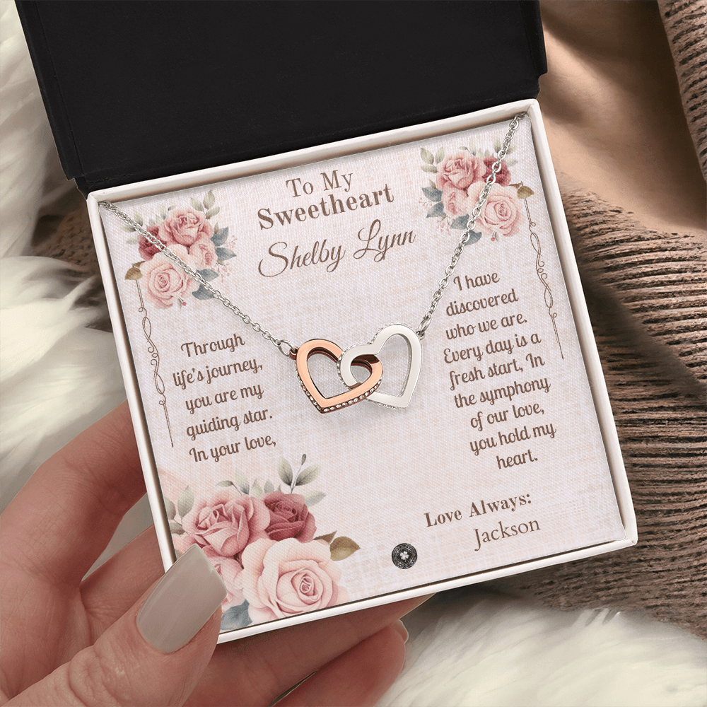 Interlocking Hearts Necklace: Sweetheart Jewelry 14k White & Rose Gold Two Tone Box The Silver Clover & Co.