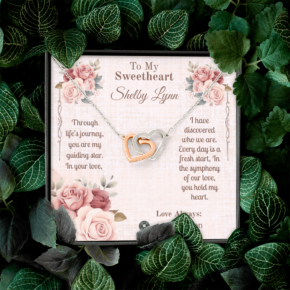 Interlocking Hearts Necklace: Sweetheart Jewelry 14k White & Rose Gold Two Tone Box The Silver Clover & Co.