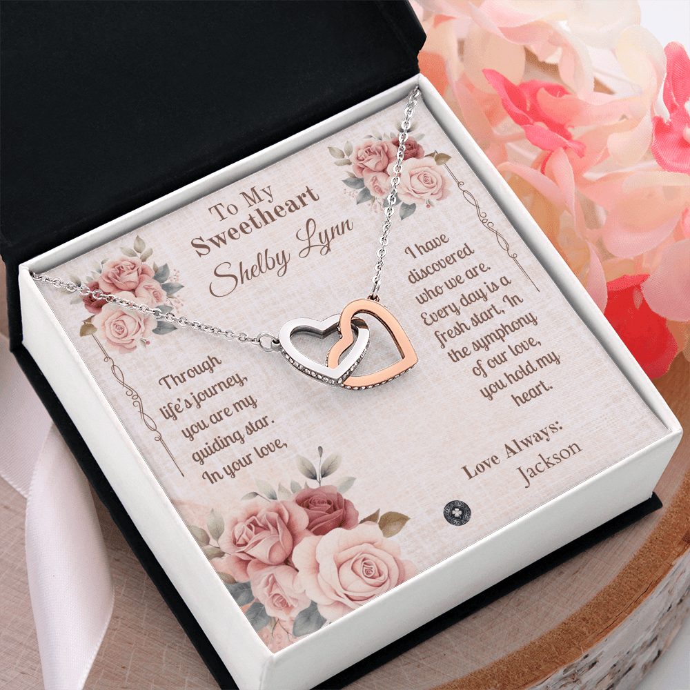 Interlocking Hearts Necklace: Sweetheart Jewelry 14k White & Rose Gold Two Tone Box The Silver Clover & Co.