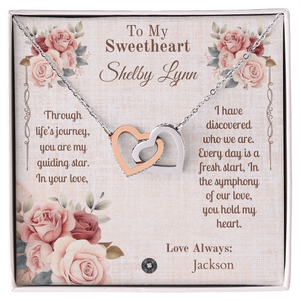 Interlocking Hearts Necklace: Sweetheart Jewelry 14k White & Rose Gold Two Tone Box The Silver Clover & Co.