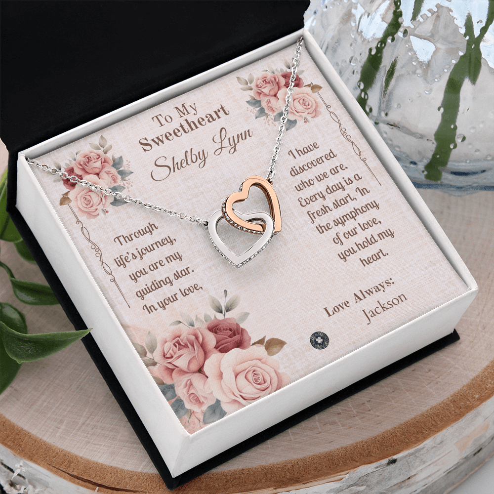 Interlocking Hearts Necklace: Sweetheart Jewelry 14k White & Rose Gold Two Tone Box The Silver Clover & Co.