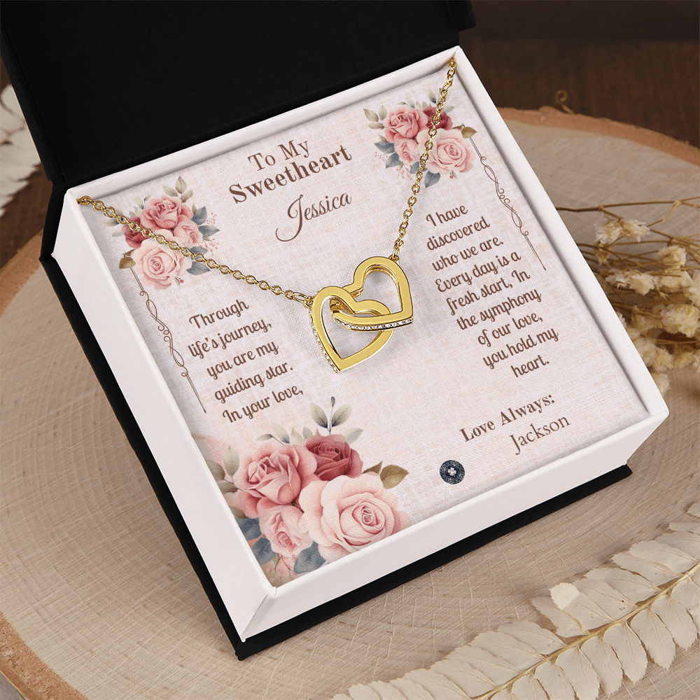 Interlocking Hearts Necklace: Sweetheart Jewelry 18K Yellow Gold Two Tone Box The Silver Clover & Co.