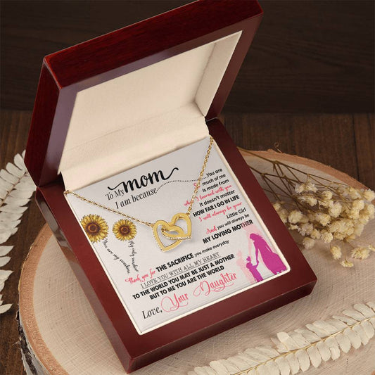Interlocking Hearts Necklace: "To My Mom, Thank You For Everything" Jewelry 18K Yellow Gold Mahogany Style Luxury Box with LED The Silver Clover & Co.