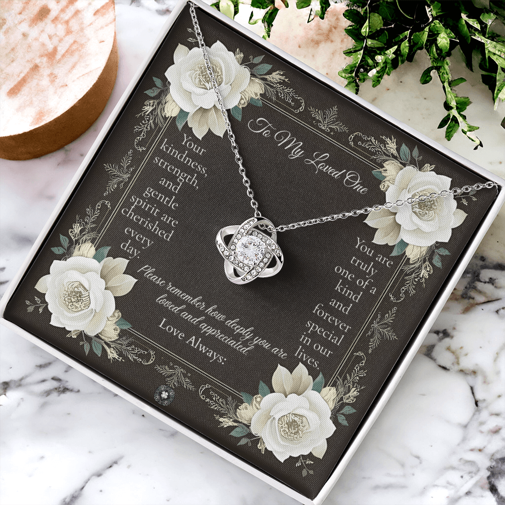 Love Knot Necklace: Angel Jewelry 14K White Gold Two Tone Box The Silver Clover & Co.